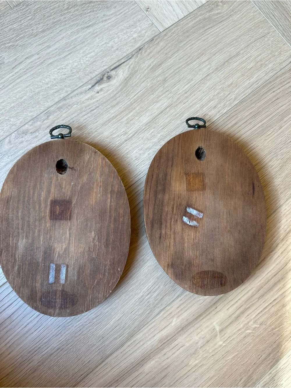 Vintage Decoupage Bird & Floral Wall Plaques — Oval Oak, Set of 2